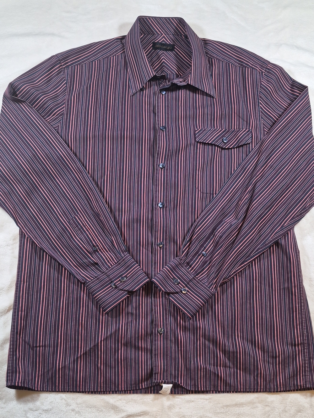 Classic Burgundy Striped Long-Sleeve Dress Shirt
